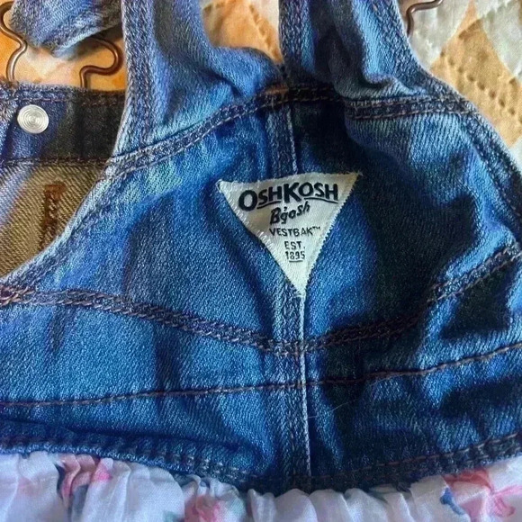 6-9 Months Oshkosh B'Gosh Denim  Overalls Dress with Floral Design - Picture 5 of 6